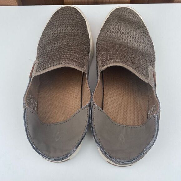 OluKai Pehuea Leather Shoes Size 8 Grey Slip On Casual Shoes Loafers - Picture 9 of 14